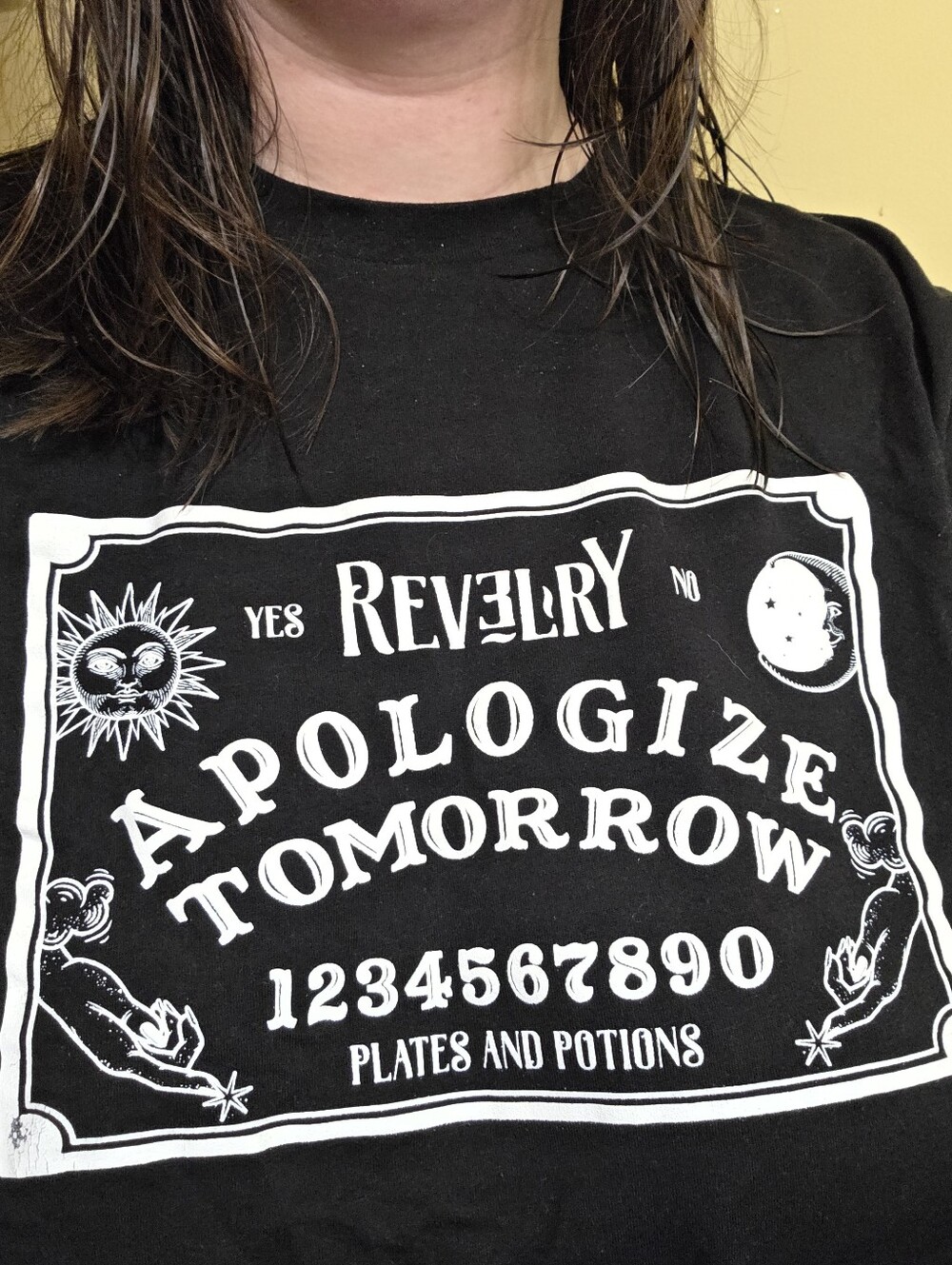 Women's Size Large Revelry "Apologize Tomorrow" Ouja Board Tee